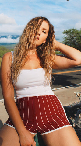 Red High Waisted Striped Shorts